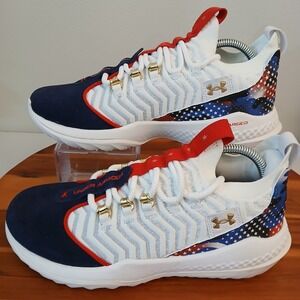 Under Armour Bryce Harper 9 Turf Baseball Shoes Mens 10 Indoor White Blue USA